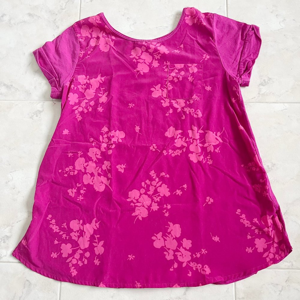 Floral-Patterned Pocket Pink Short Sleeve Tee Shirt Girls Large